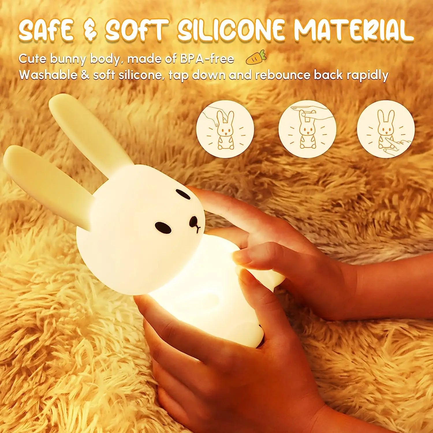 Led Night Light for Kids Safe Silicone Desk Lamp RGB Cute Nightlight Touch Control Adjust Timing Function 1200Mah Chargeable