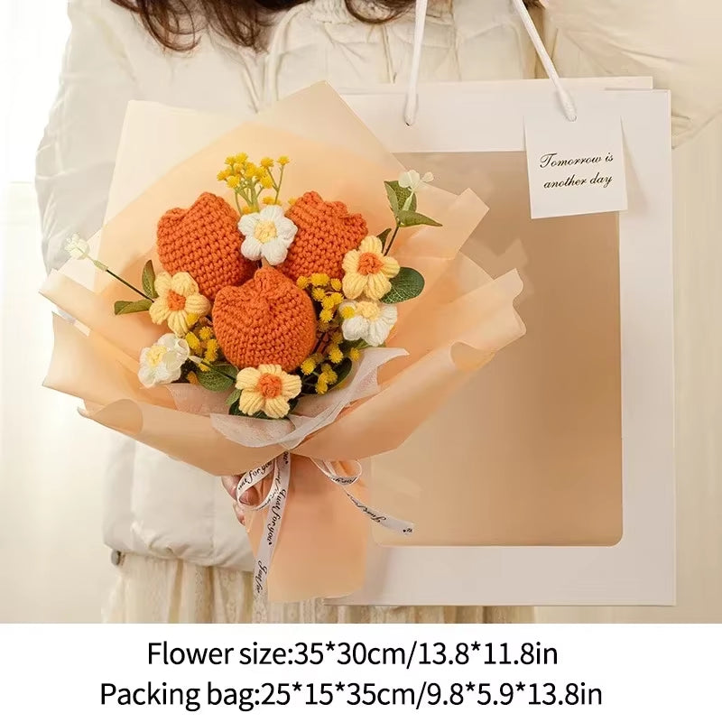 Artificial Crochet Flower Graduation Bouquet Hand-Knitted Bouquet Wedding Gifts for Guests Valentine'S Day Birthday Party Gifts