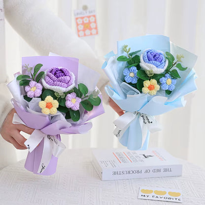 Artificial Crochet Flower Graduation Bouquet Hand-Knitted Bouquet Wedding Gifts for Guests Valentine'S Day Birthday Party Gifts