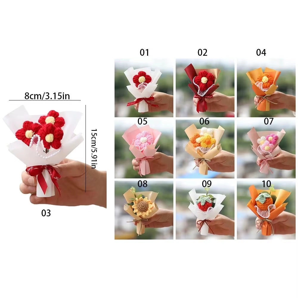 Mini Crochet Flower Bouquet Graduation Bouquet Artificial Daisy Knitted Flower Wedding Guest Gift Valentine'S Day Gift