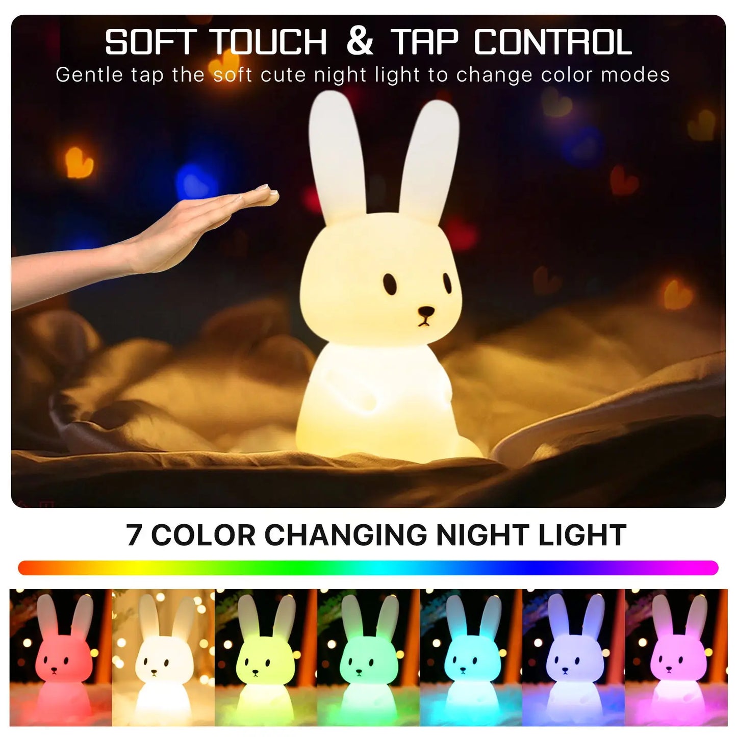 Led Night Light for Kids Safe Silicone Desk Lamp RGB Cute Nightlight Touch Control Adjust Timing Function 1200Mah Chargeable