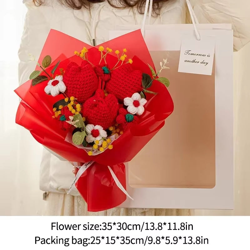 Artificial Crochet Flower Graduation Bouquet Hand-Knitted Bouquet Wedding Gifts for Guests Valentine'S Day Birthday Party Gifts