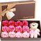 QANYEGN Savon De Bain Parfumé Floral Pétales De Fleurs De Rose, Ours En Peluche, Coffret Cadeau Fleur De Savon Pour Cadeau Romantique De La Saint-Valentin(Dégradé Poudre)